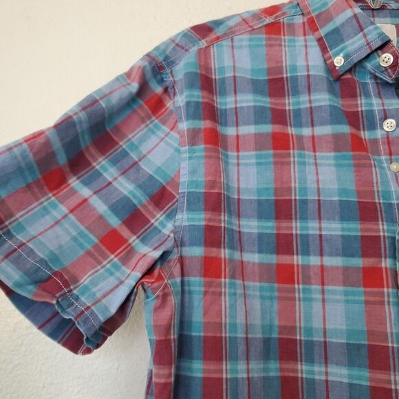 Johnnie O Hangin Out Mens M Plaid Button Up Shirt Short Sleeve Cotton JMWS4420 - Picture 7 of 16